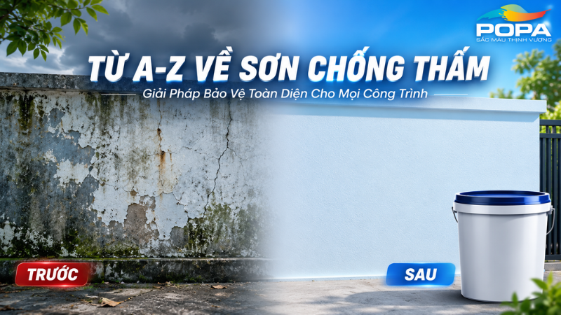 Tường nhà bị thấm nước bong tróc trước và sau khi thi công sơn chống thấm POPA
